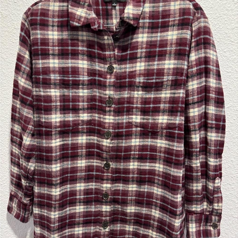 Women’s Madewell Plaid Work Shirt - Burgundy and White